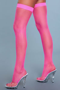 1931 Nylon Fishnet Thigh Highs Neon Pink