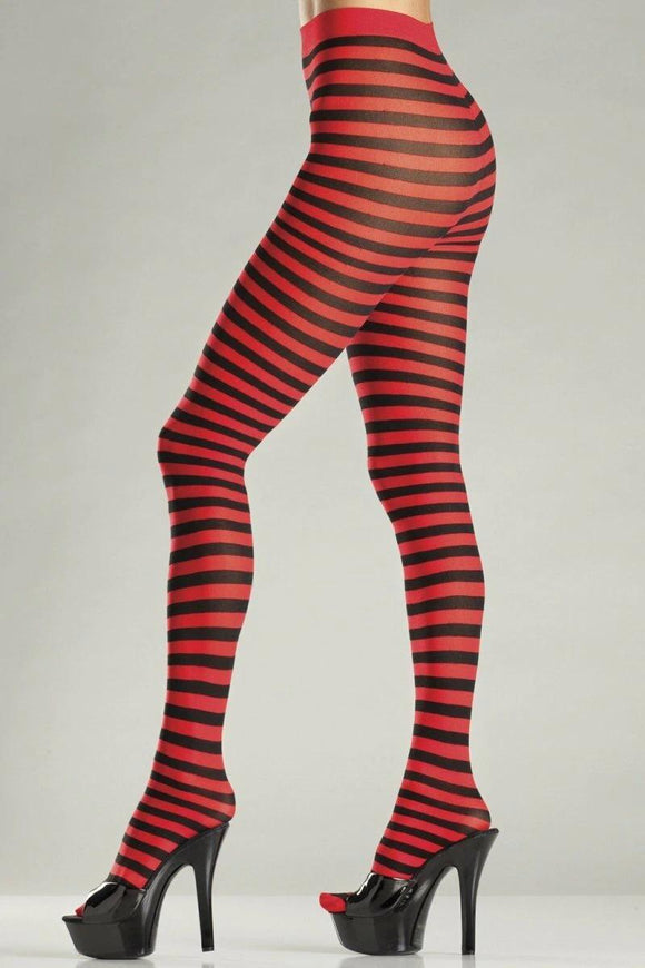 BW517BR Seamingly Striped Pantyhose Red