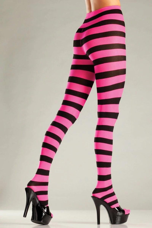 BW679BPK Wide Striped Pantyhose - Black/Pink