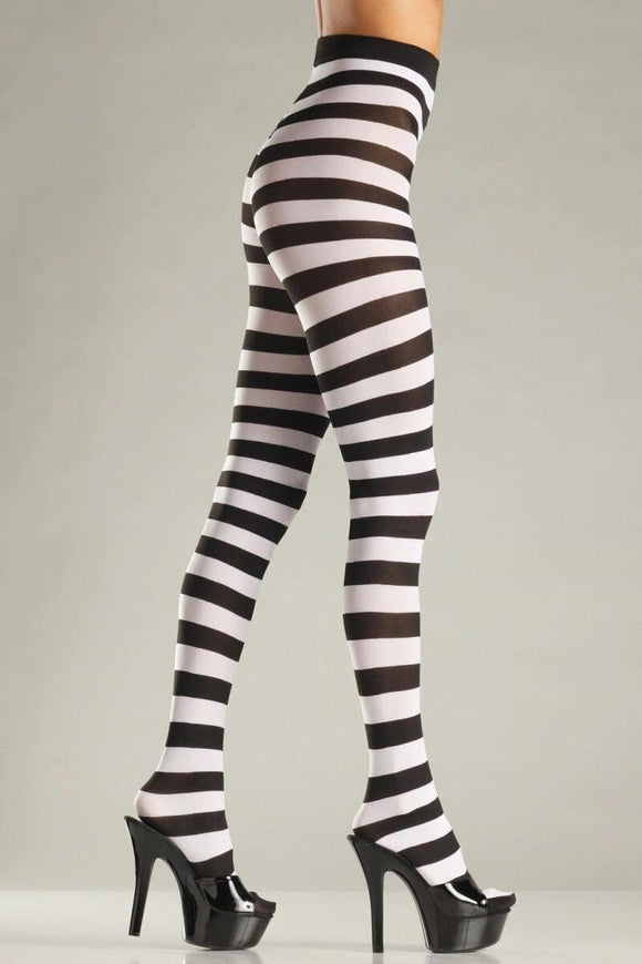 BW679BW Wide Striped Pantyhose - Black/White