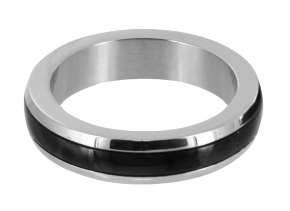 Stainless Steel Cock Ring with Black Band