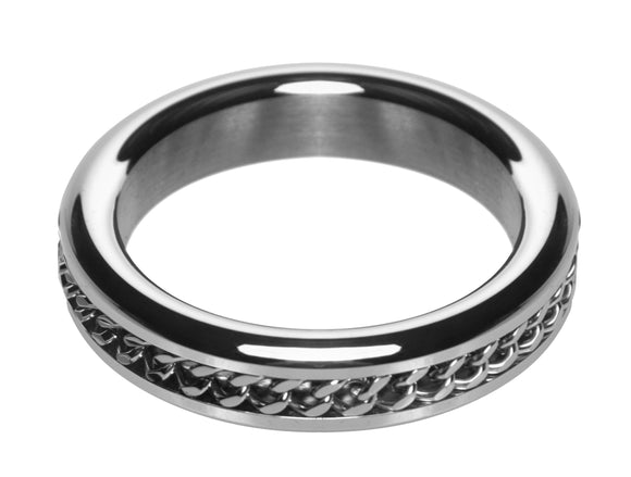 Metal Cock Ring with Chain Inlay