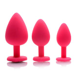 Red Hearts 3 Piece Silicone Anal Plugs with Gem Accents