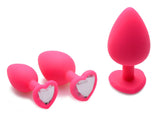 Red Hearts 3 Piece Silicone Anal Plugs with Gem Accents