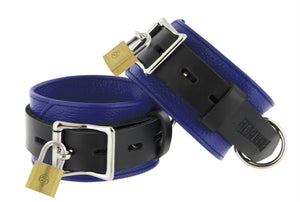 Strict Leather Blue and Black Deluxe Locking Ankle Cuffs